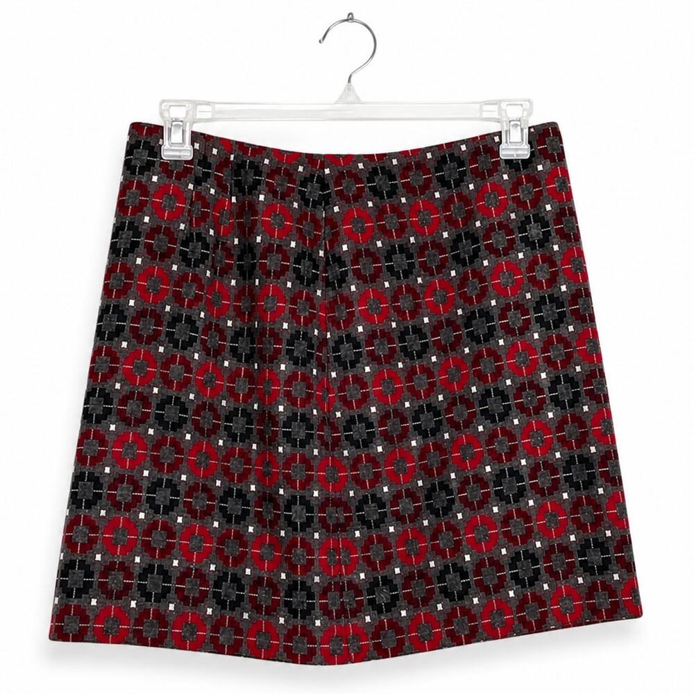 Talbots Wool Blend Geometric Mini Skirt Women's Size 14 Red Gray Black Lined